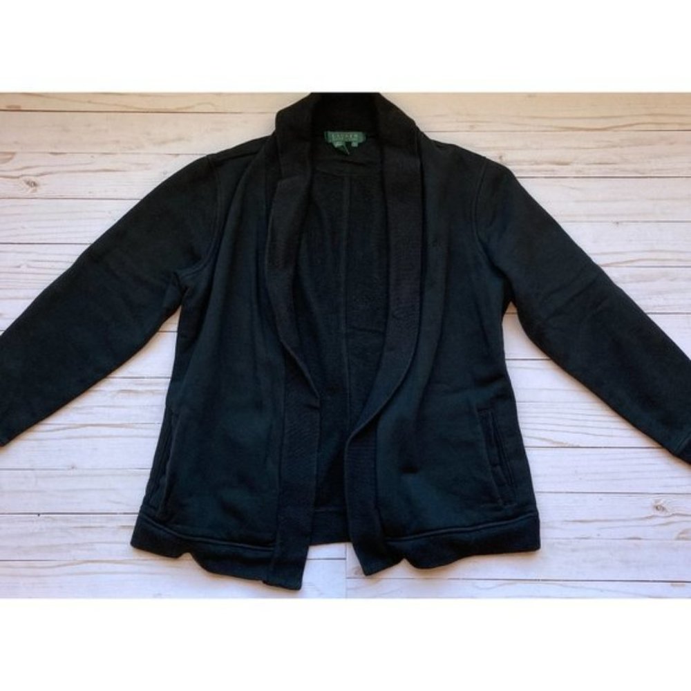 Lauren Ralph Lauren Black Open Cardigan with Pockets Sz S
